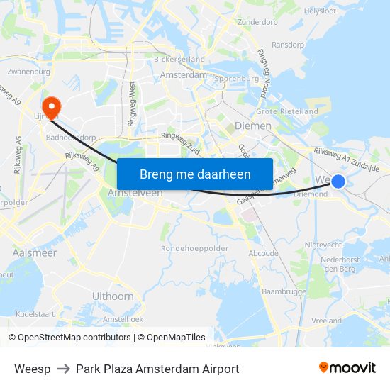 Weesp to Park Plaza Amsterdam Airport map