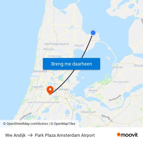 Ww Andijk to Park Plaza Amsterdam Airport map