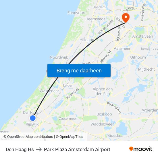 Den Haag Hs to Park Plaza Amsterdam Airport map