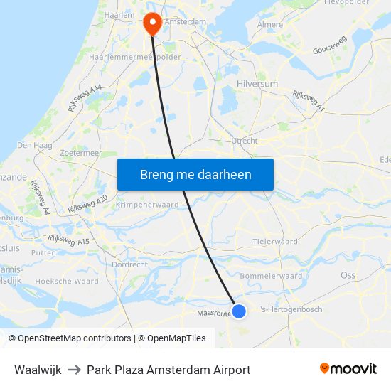 Waalwijk to Park Plaza Amsterdam Airport map