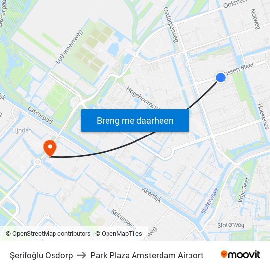 Şerifoğlu Osdorp to Park Plaza Amsterdam Airport map