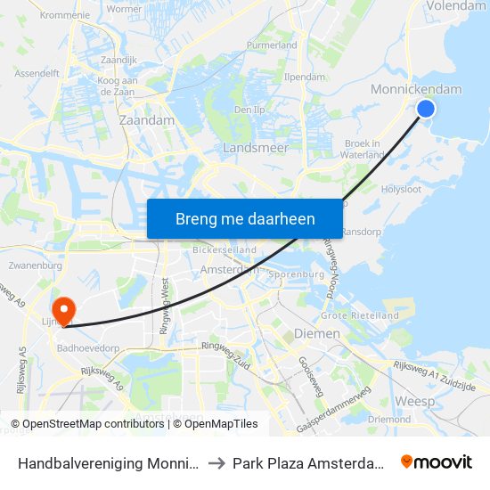 Handbalvereniging Monnickendam to Park Plaza Amsterdam Airport map