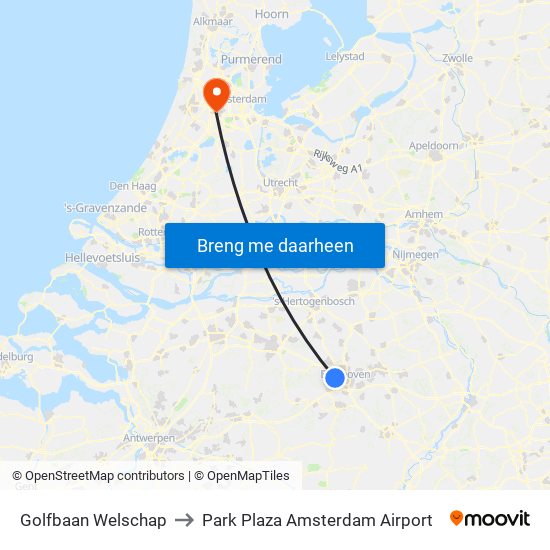 Golfbaan Welschap to Park Plaza Amsterdam Airport map