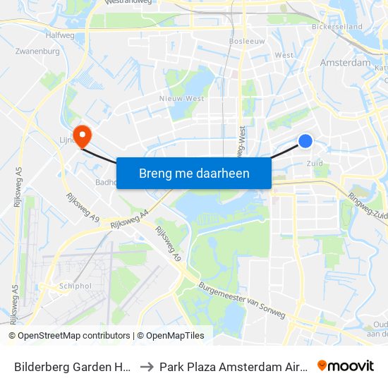 Bilderberg Garden Hotel to Park Plaza Amsterdam Airport map