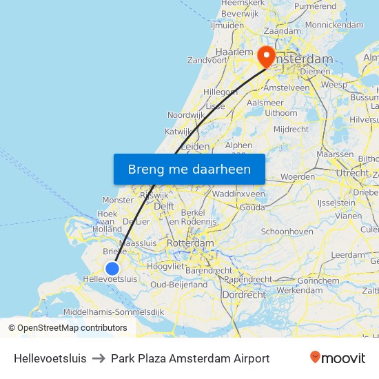 Hellevoetsluis to Park Plaza Amsterdam Airport map