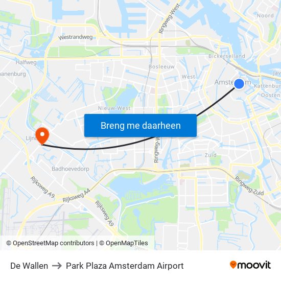De Wallen to Park Plaza Amsterdam Airport map