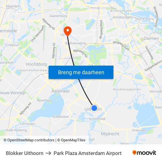 Blokker Uithoorn to Park Plaza Amsterdam Airport map
