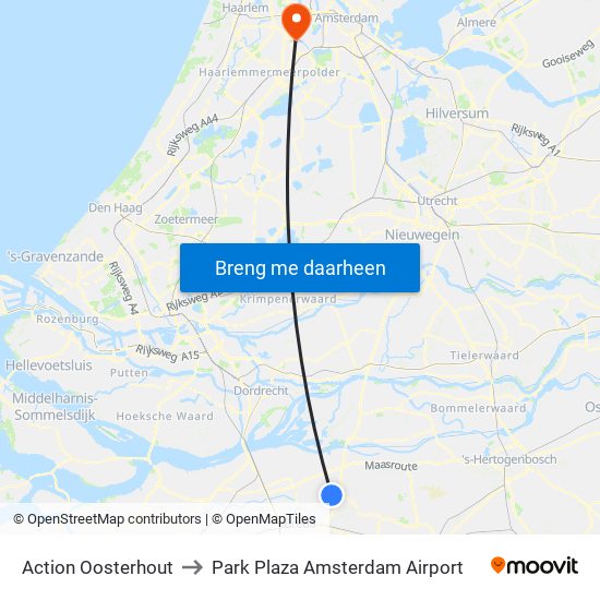 Action Oosterhout to Park Plaza Amsterdam Airport map