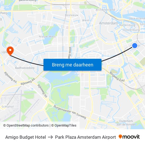 Amigo Budget Hotel to Park Plaza Amsterdam Airport map