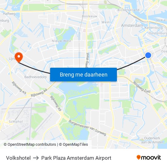 Volkshotel to Park Plaza Amsterdam Airport map