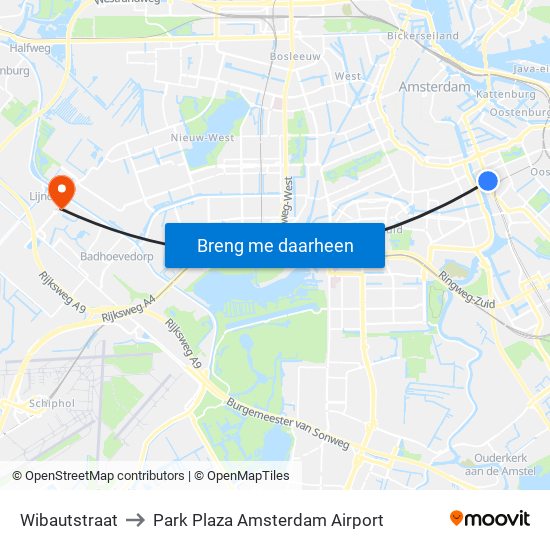 Wibautstraat to Park Plaza Amsterdam Airport map