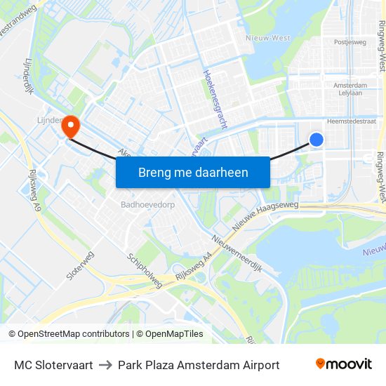 MC Slotervaart to Park Plaza Amsterdam Airport map