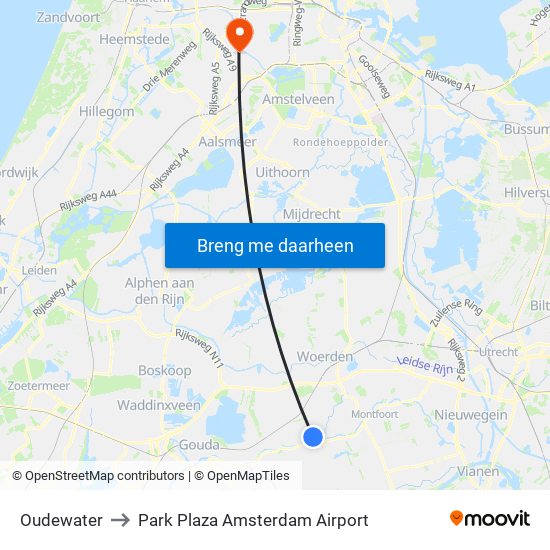 Oudewater to Park Plaza Amsterdam Airport map