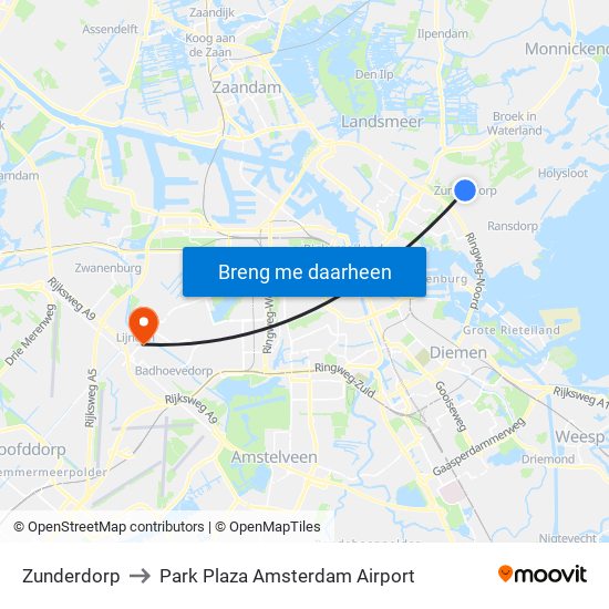 Zunderdorp to Park Plaza Amsterdam Airport map