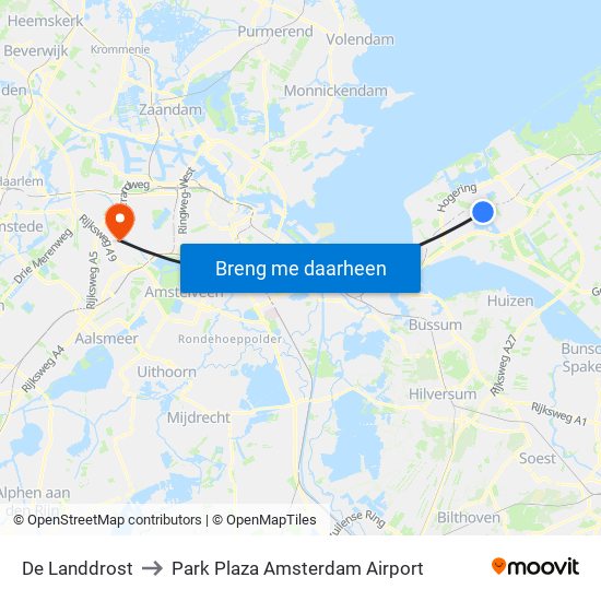 Windesheim Flevoland to Park Plaza Amsterdam Airport map