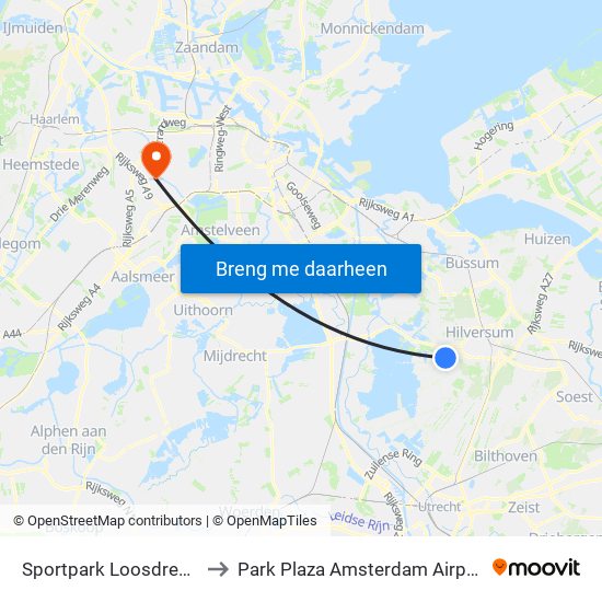 Sportpark Loosdrecht to Park Plaza Amsterdam Airport map