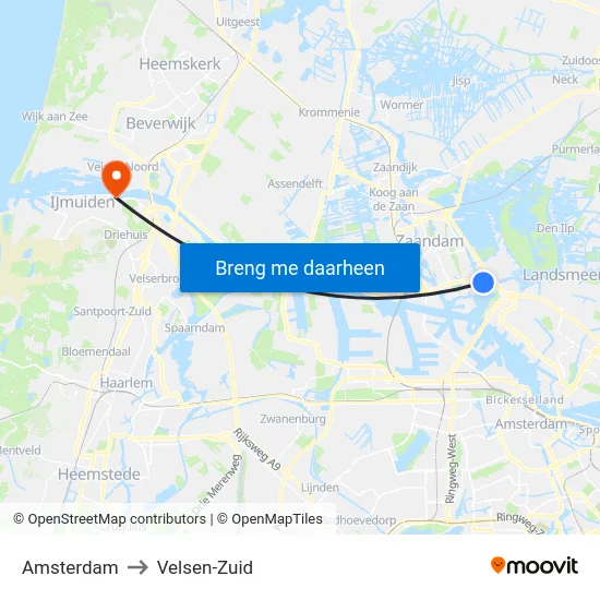 Amsterdam to Velsen-Zuid map