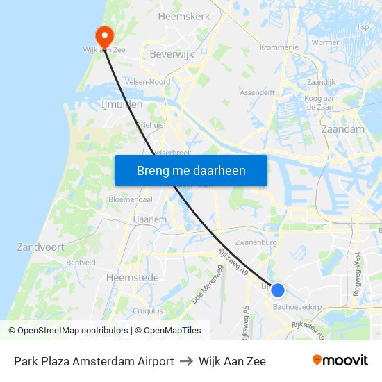 Park Plaza Amsterdam Airport to Wijk Aan Zee map
