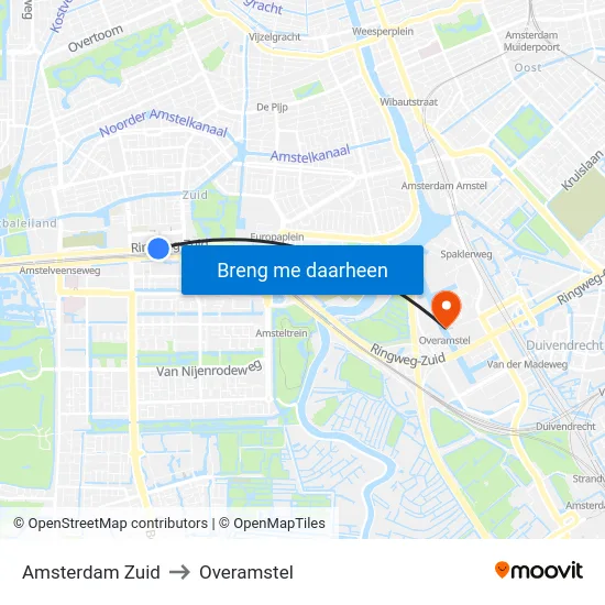 Amsterdam Zuid to Overamstel map