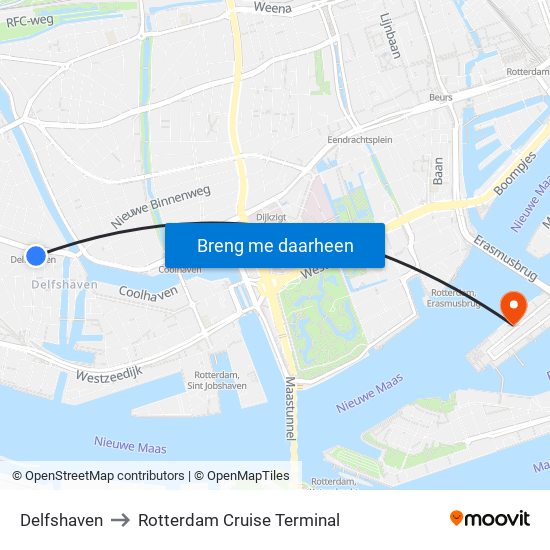 Delfshaven to Rotterdam Cruise Terminal map