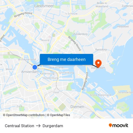 Centraal Station to Durgerdam map