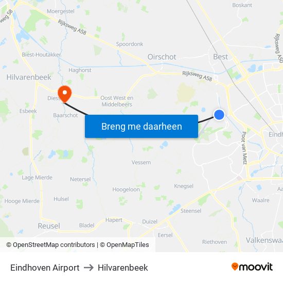 Eindhoven Airport to Hilvarenbeek map