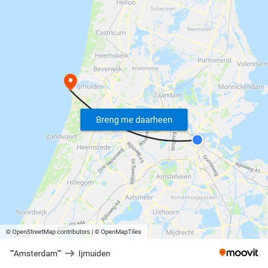 ""Amsterdam"" to Ijmuiden map