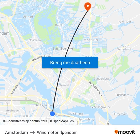 Amsterdam to Windmotor Ilpendam map