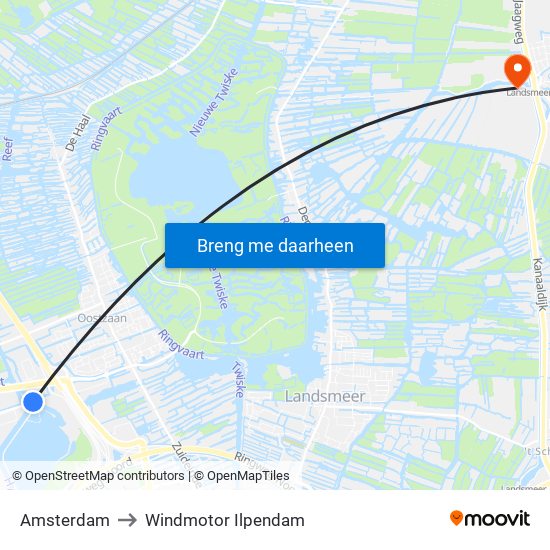 Amsterdam to Windmotor Ilpendam map