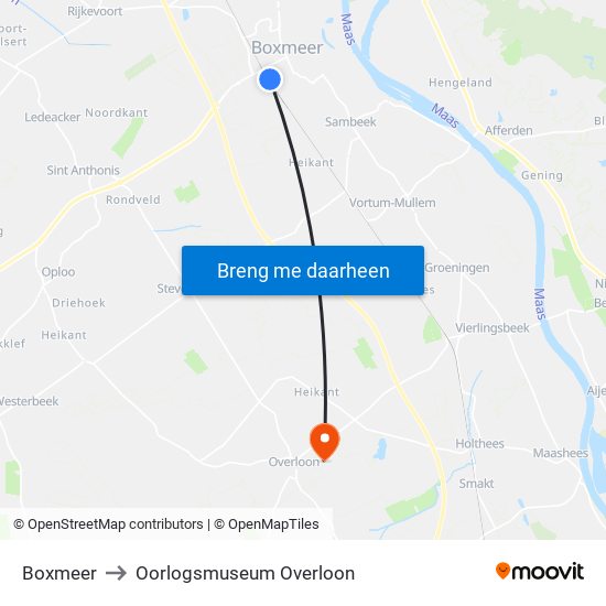 Boxmeer to Oorlogsmuseum Overloon map