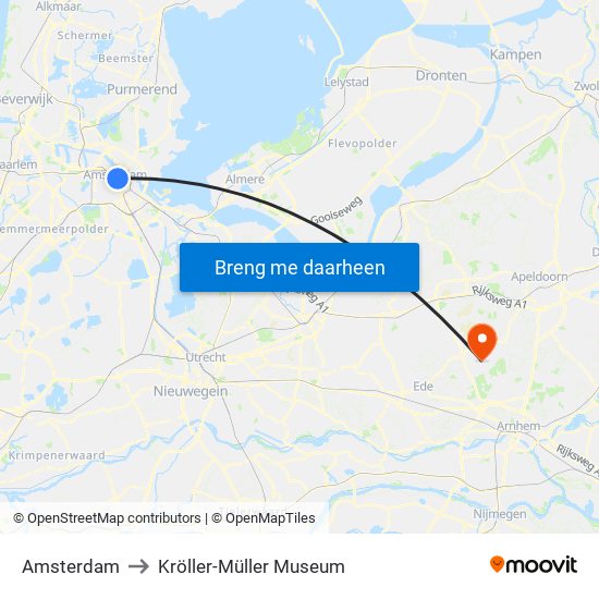 Amsterdam to Kröller-Müller Museum map