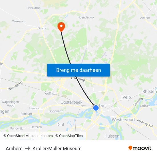 Arnhem to Kröller-Müller Museum map