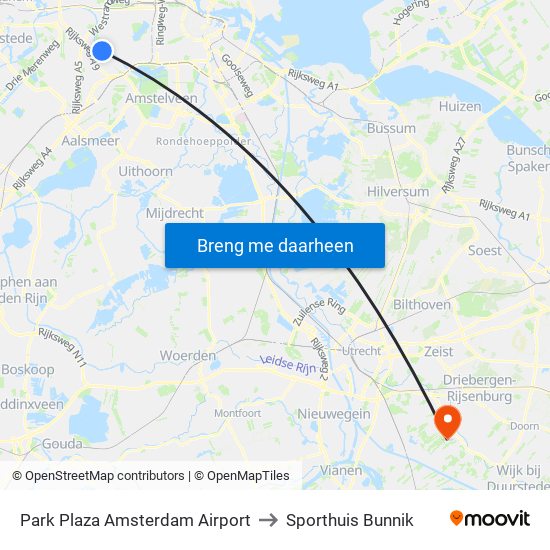 Park Plaza Amsterdam Airport to Sporthuis Bunnik map