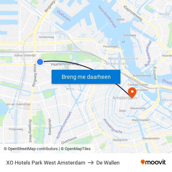 XO Hotels Park West Amsterdam to De Wallen map