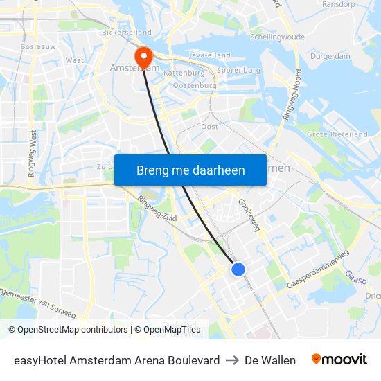 easyHotel Amsterdam Arena Boulevard to De Wallen map