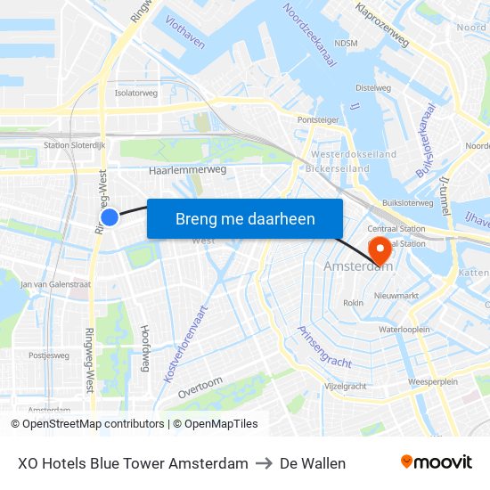 XO Hotels Blue Tower Amsterdam to De Wallen map