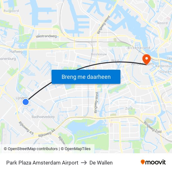 Park Plaza Amsterdam Airport to De Wallen map