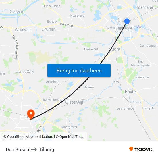 Den Bosch to Tilburg map