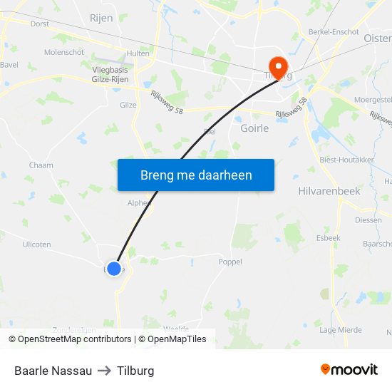 Baarle Nassau to Tilburg map