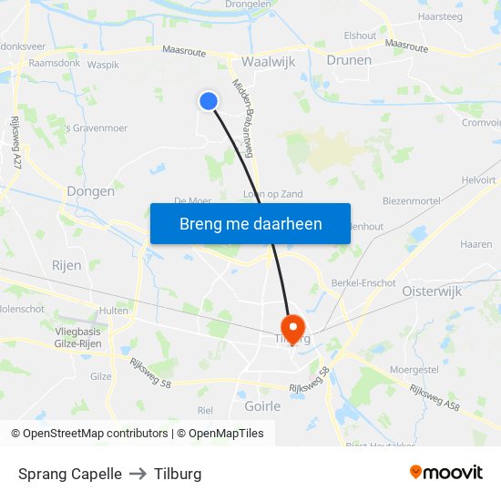 Sprang Capelle to Tilburg map