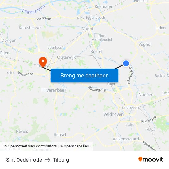 Sint Oedenrode to Tilburg map