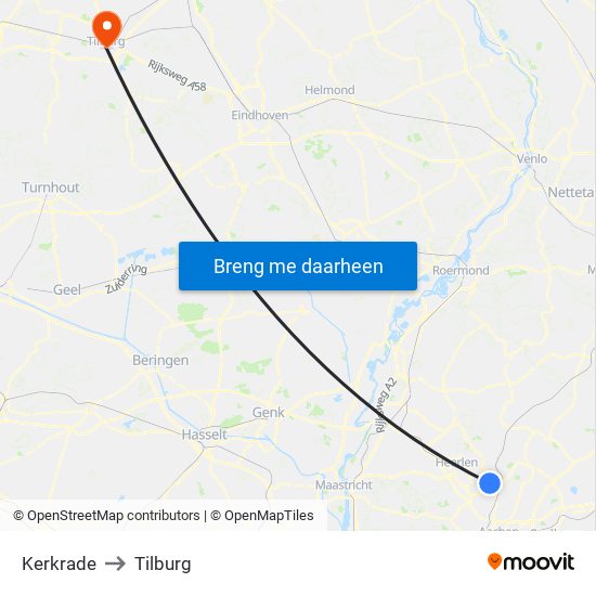 Kerkrade to Tilburg map