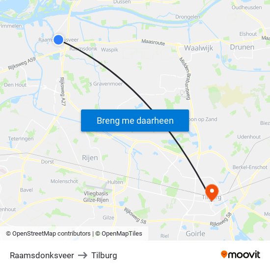 Raamsdonksveer to Tilburg map