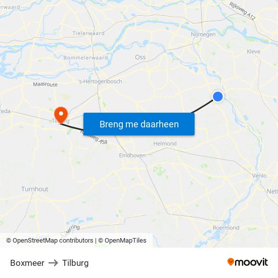 Boxmeer to Tilburg map