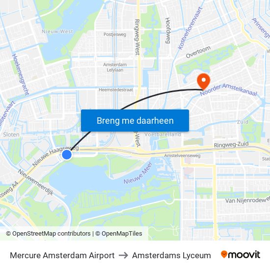 Mercure Amsterdam Airport to Amsterdams Lyceum map