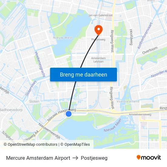 Mercure Amsterdam Airport to Postjesweg map