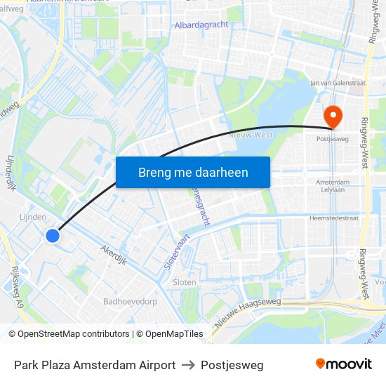 Park Plaza Amsterdam Airport to Postjesweg map