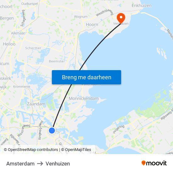 Amsterdam to Venhuizen map