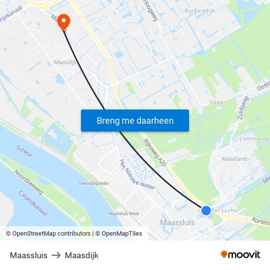 Maassluis to Maasdijk map