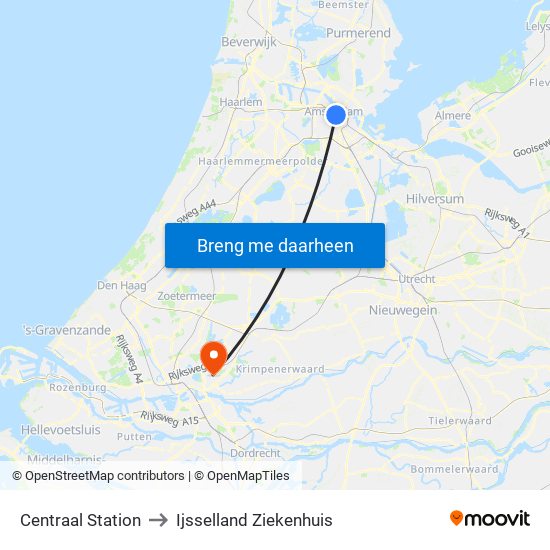 Centraal Station to Ijsselland Ziekenhuis map